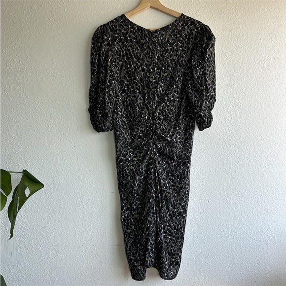 ALLSAINTS Josephine Waterleo Short Sleeve Ruched Leopard Print Mini Dress - Picture 9 of 12